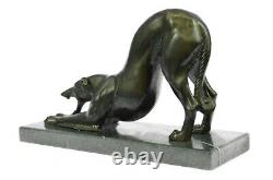 Élégant Art Déco Vintage Bronze Chien Lévrier Course Cheval Sculpture Statue