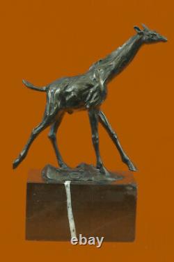 Européen Bronze Girafe Serre-Livre Fin Marbre Base Rare Vintage Art Fonte