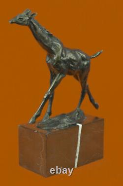 Européen Bronze Girafe Serre-Livre Fin Marbre Base Rare Vintage Art Fonte