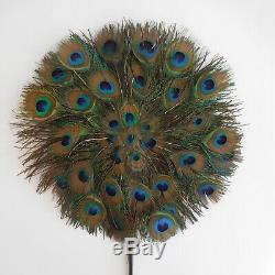Eventail plume oiseau paon fait main vintage animalier art nouveau déco N4159