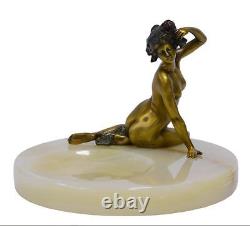 Figure de Bronze Sculpture Onyx Cendrier Noël Cadeau Vintage Luxe Pure