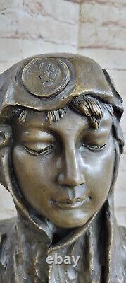 Fin Large Vintage Français Style Art Nouveau Bronze Statue Sculpture E. Villanis