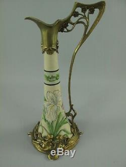 Fleurs Vase Style Art Nouveau Porcelaine Laiton Vintage Esthétique Noble Cadeau