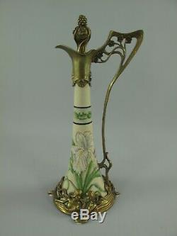 Fleurs Vase Style Art Nouveau Porcelaine Laiton Vintage Esthétique Noble Cadeau