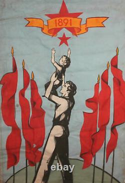 Grand Vintage Art Communiste Propagande Affiche Portrait Peinture À L'huile