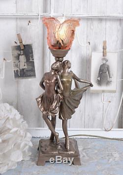 Lampe Arte Deco Style Danseuse Lampe de Table en Verre Vintage