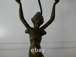 Lampe à poser style art nouveau, bronze patine brune vintage 1960 H 48cm