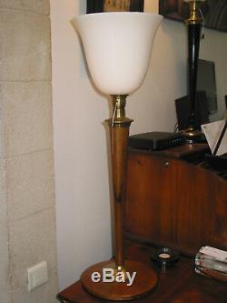 Lampe de bureau MAZDA art déco vintage NOYER et LAITON en parfait état 80 cm de