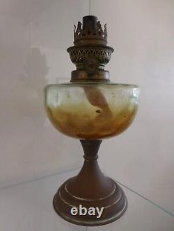Lampe pétrole cuivre laiton verre art déco nouveau vintage fait main PN France