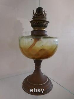 Lampe pétrole cuivre laiton verre art déco nouveau vintage fait main PN France