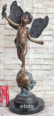 Large Vintage Style Art Nouveau Bronze Sculpture Winged Cupidon Nu Homme Statue