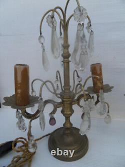 Lot paire vintage lamp lampe 2 feux girandole a pampilles decor art nouveau