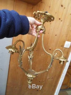 Lustre suspension lampe lamp bronze vintage de style art nouveau
