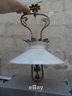 Lustre suspension lampe lamp vintage gaz art nouveau Napoleon decor tetes