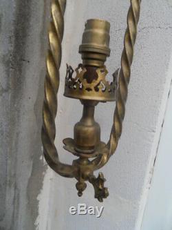 Lustre suspension lampe lamp vintage gaz art nouveau Napoleon tetes faune satyre