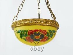 Magnifique suspension vintage vasque Art Nouveau 1 Feu, en pâte de verre jaune