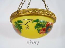 Magnifique suspension vintage vasque Art Nouveau 1 Feu, en pâte de verre jaune