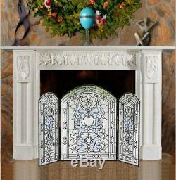 Makenier Vintage Tiffany Style Stained Art Glass Decorative 3-panel Fireplace