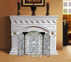 Makenier Vintage Tiffany Style Stained Art Glass Decorative 3-panel Fireplace