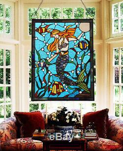 Makenier Vintage en verre style Tiffany effet vitrail Art Sirène fenêtre