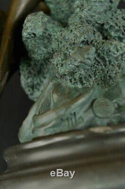 Métal Bronze Sirène Dauphin Statue Vintage Art Déco Nu Nouveau Figurine Art