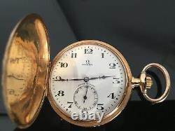 Montre de gousset OMEGA or massif, art nouveau, état parfait. Pocket watch. 69gr