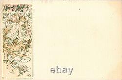 PC ALPHONSE MUCHA, SEASONS CHAMPENOIS, ART NOUVEAU, Vintage Poscard (b48501)