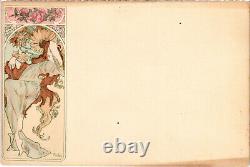 PC ALPHONSE MUCHA, SEASONS CHAMPENOIS, ART NOUVEAU, Vintage Poscard (b48503)