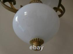 Plafonnier lustre verre opalin métal doré vintage déco art nouveau 1920 France