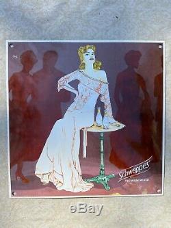 Plaque Publicitaire Émaillée Bombée Schweppes Premium Rare Art Deco Vintage