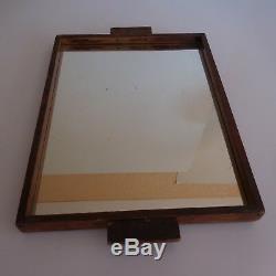 Plateau miroir verre bois fait main art déco design XXe vintage PN France N3045