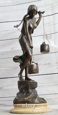 Rare Fonte Bronze Vintage Artisanal Sculpture Art Nouveau Maiden Femme Fille