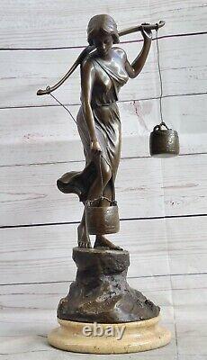 Rare Fonte Bronze Vintage Artisanal Sculpture Art Nouveau Maiden Femme Fille