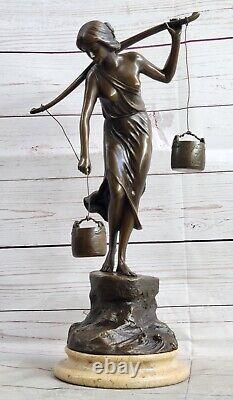 Rare Fonte Bronze Vintage Artisanal Sculpture Art Nouveau Maiden Femme Fille