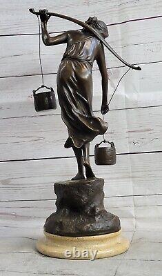 Rare Fonte Bronze Vintage Artisanal Sculpture Art Nouveau Maiden Femme Fille