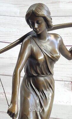 Rare Fonte Bronze Vintage Artisanal Sculpture Art Nouveau Maiden Femme Fille