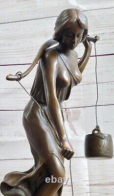 Rare Fonte Bronze Vintage Artisanal Sculpture Art Nouveau Maiden Femme Fille