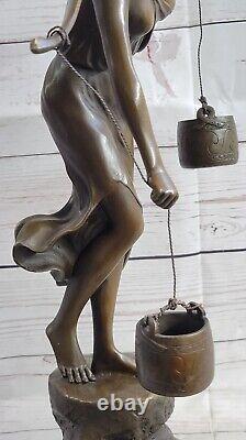 Rare Fonte Bronze Vintage Artisanal Sculpture Art Nouveau Maiden Femme Fille