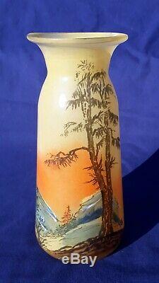 Rare Pair Legras Signed Landscape Glass Vases Art Nouveau Vintage Pate de Verre