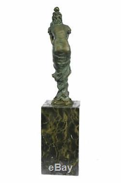 Rare Sculpture Vintage Victorien Maiden Jardin Fleurs Marbre Art Déco Bronze Nr