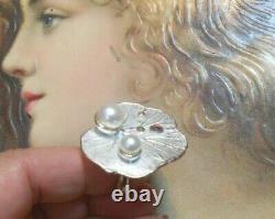Rare bague ancienne Art Nouveau vintage argent perle améthyste citrine