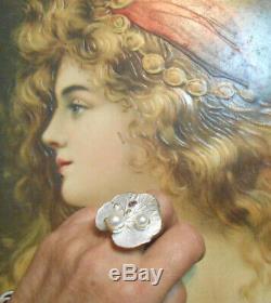 Rare bague ancienne Art Nouveau vintage argent perle améthyste citrine
