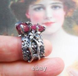 Rare bague ancienne Art Nouveau vintage argent rubis péridot