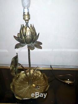 Rare lampe vintage lotus en laiton bronze. Fleur feuille Maison Charles