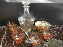 Service alcool liqueur 1 carafe 1 coupelle 5 verres vintage art déco PN France