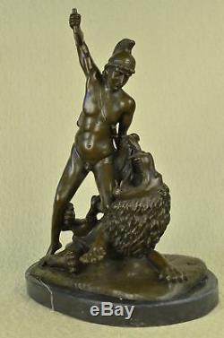 Signé Bronze Statue Métal Art Sculpture Vintage Classique Nu Romain Homme Décor