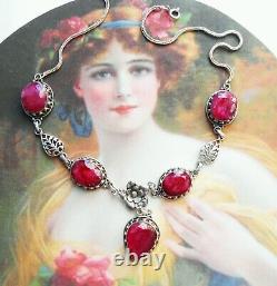 Somptueux collier négligé ancien Art Nouveau vintage argent rubis