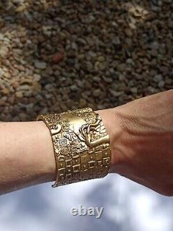 Superbe Bracelet MANCHETTE vintage motif art nouveau repro Gustave KLIMT signé