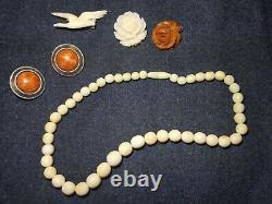 TB lot bijoux vintage collier perles en ivoire, cf. Art deco nouveau