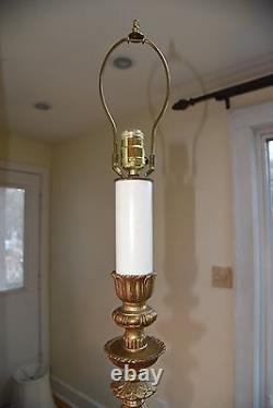 Tall Quality Vintage Table Lamp Cast Metal Art Nouveau Painted Gold 35 H Vgc